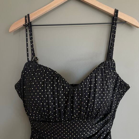 Magicsuit Rialto Pinpoint One Piece Polka Dot Swimsuit Black Gold Size 16DD Chic - Picture 4 of 16